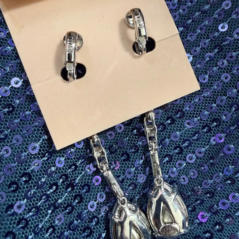 Kenneth Jay Lane Silver Crystal Teardrop Drop Earrings - Picture 2 of 3